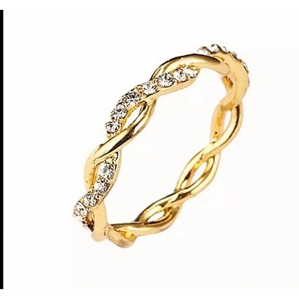 NEW 14k Gold Plated S925‎ Simulated Diamond Eternity Stacking Band Ring, Size 7